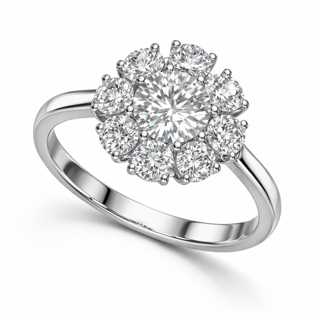 Floral Cluster Diamond Ring in White Gold | 2.18 Carat | Halo Flower Design | Saleh Sallom Secondary image