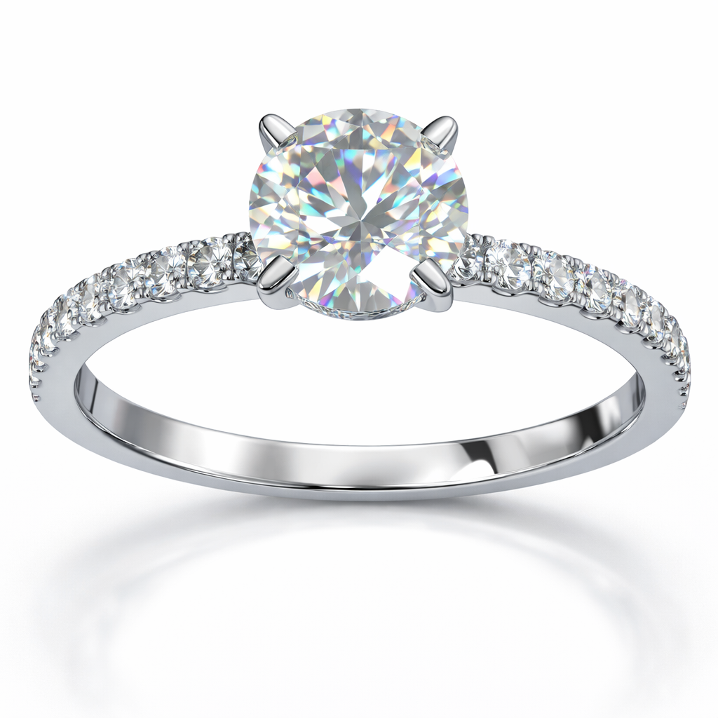 Classic Round Solitaire Diamond Ring in White Gold | 2.03 Carat | Pavé Band | Saleh Sallom-Saleh Sallom Main image