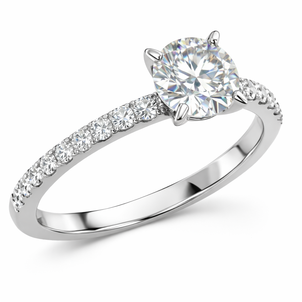 Classic Round Solitaire Diamond Ring in White Gold | 2.03 Carat | Pavé Band | Saleh Sallom-Saleh Sallom