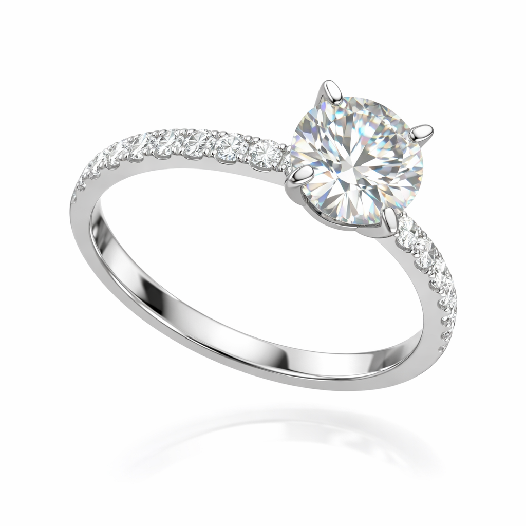 Classic Round Solitaire Diamond Ring in White Gold | 2.03 Carat | Pavé Band | Saleh Sallom-Saleh Sallom
