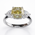 Fancy Yellow Cushion Cut Diamond Ring in White Gold | 5.35 Carat | Three-Stone Design | Saleh Sallom-Saleh Sallom