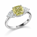 Fancy Yellow Cushion Cut Diamond Ring in White Gold | 5.35 Carat | Three-Stone Design | Saleh Sallom-Saleh Sallom