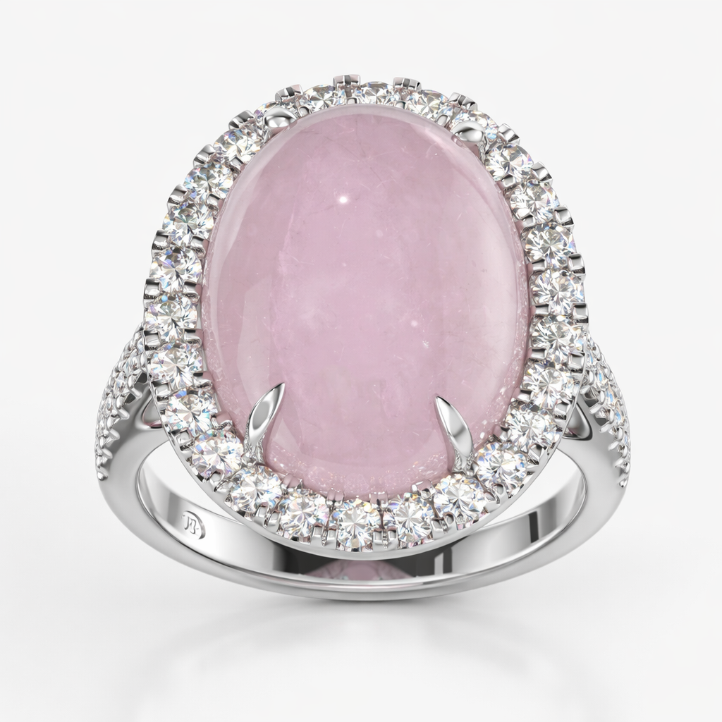 Oval Pink Quartz Halo Ring in White Gold | 12.64 Carat | Diamond Surround | Saleh Sallom-Saleh Sallom