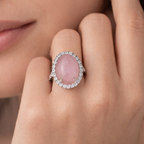 Oval Pink Quartz Halo Ring in White Gold | 12.64 Carat | Diamond Surround | Saleh Sallom-Saleh Sallom