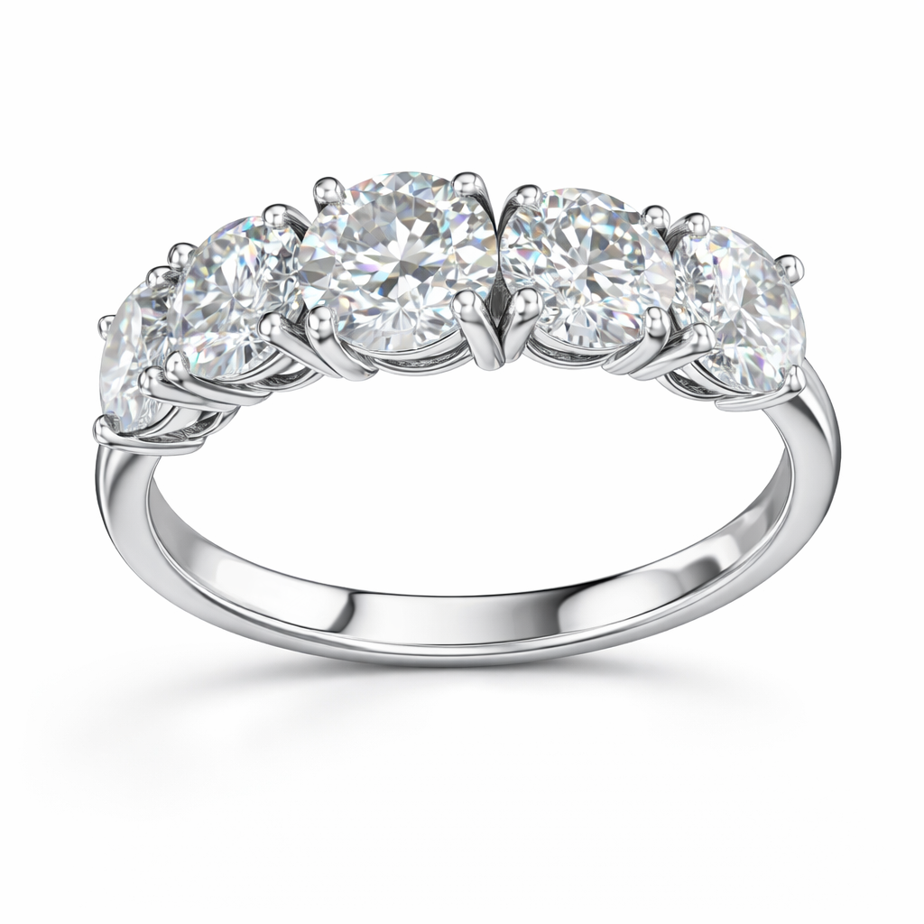 Five Stone Round Diamond Ring in White Gold | 2.50 Carat | VS1 Clarity | Luxury Anniversary Band | Saleh Sallom-Saleh Sallom