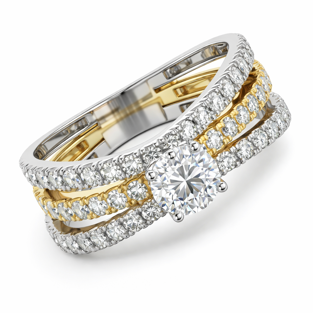 1.70 Carat Lab Diamond Bridal Set in 18K White & Yellow Gold | Two-Tone Luxury Ring | Saleh Sallom-Saleh Sallom