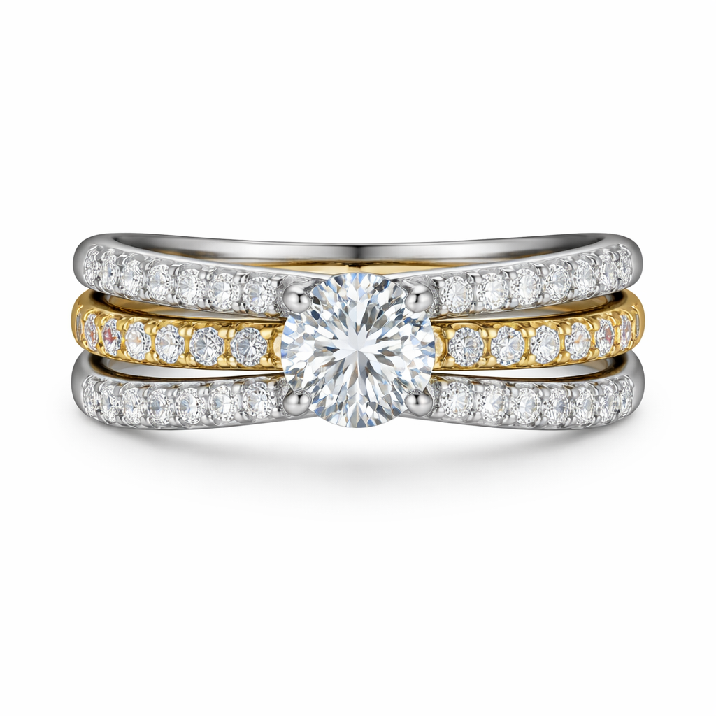 1.70 Carat Lab Diamond Bridal Set in 18K White & Yellow Gold | Two-Tone Luxury Ring | Saleh Sallom-Saleh Sallom Main image