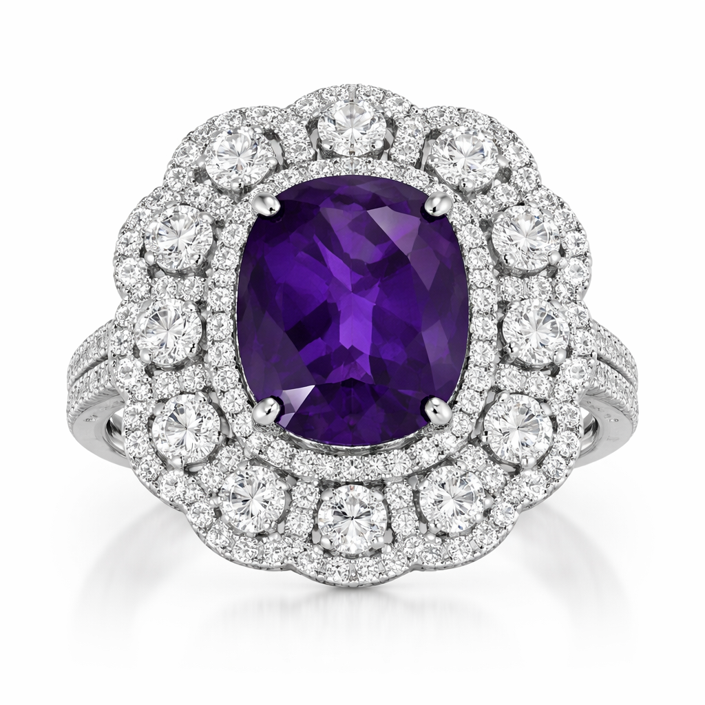 8.20 Carat Cushion-Cut Lab Sapphire & 2.30 Carat Diamond Halo Ring in 18K White Gold | Saleh Sallom-Saleh Sallom