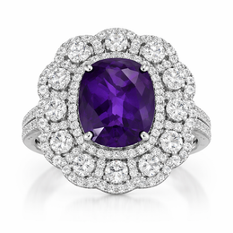 8.20 Carat Cushion-Cut Lab Sapphire & 2.30 Carat Diamond Halo Ring in 18K White Gold | Saleh Sallom-Saleh Sallom