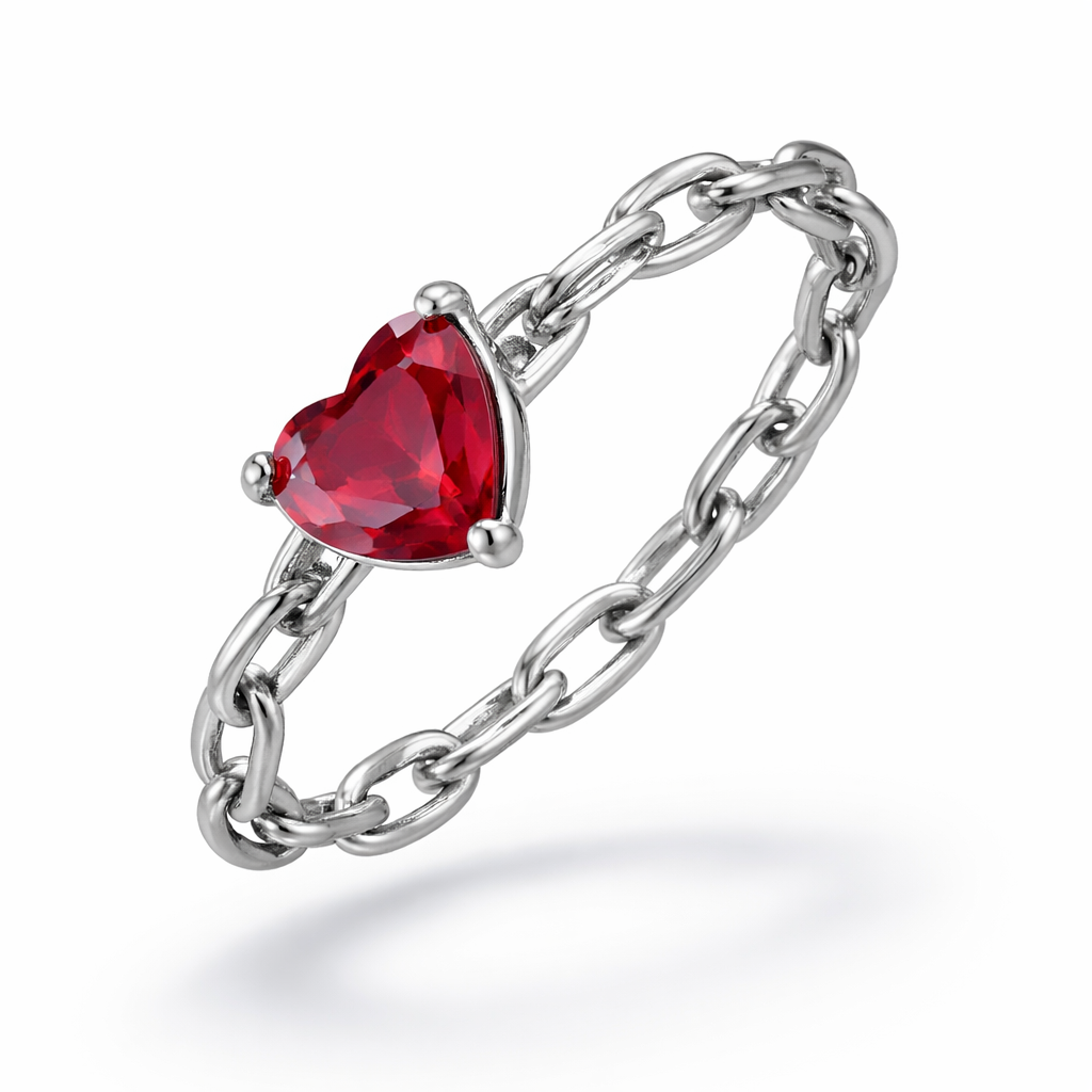 Heart-Cut Ruby Chain Ring in 18K White Gold | Minimalist Luxury | Saleh Sallom-Saleh Sallom