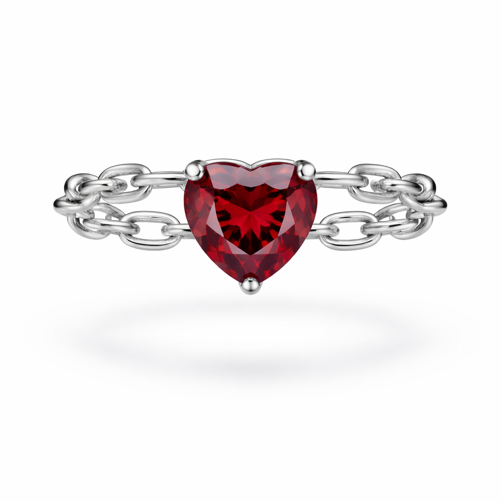 Heart-Cut Ruby Chain Ring in 18K White Gold | Minimalist Luxury | Saleh Sallom-Saleh Sallom