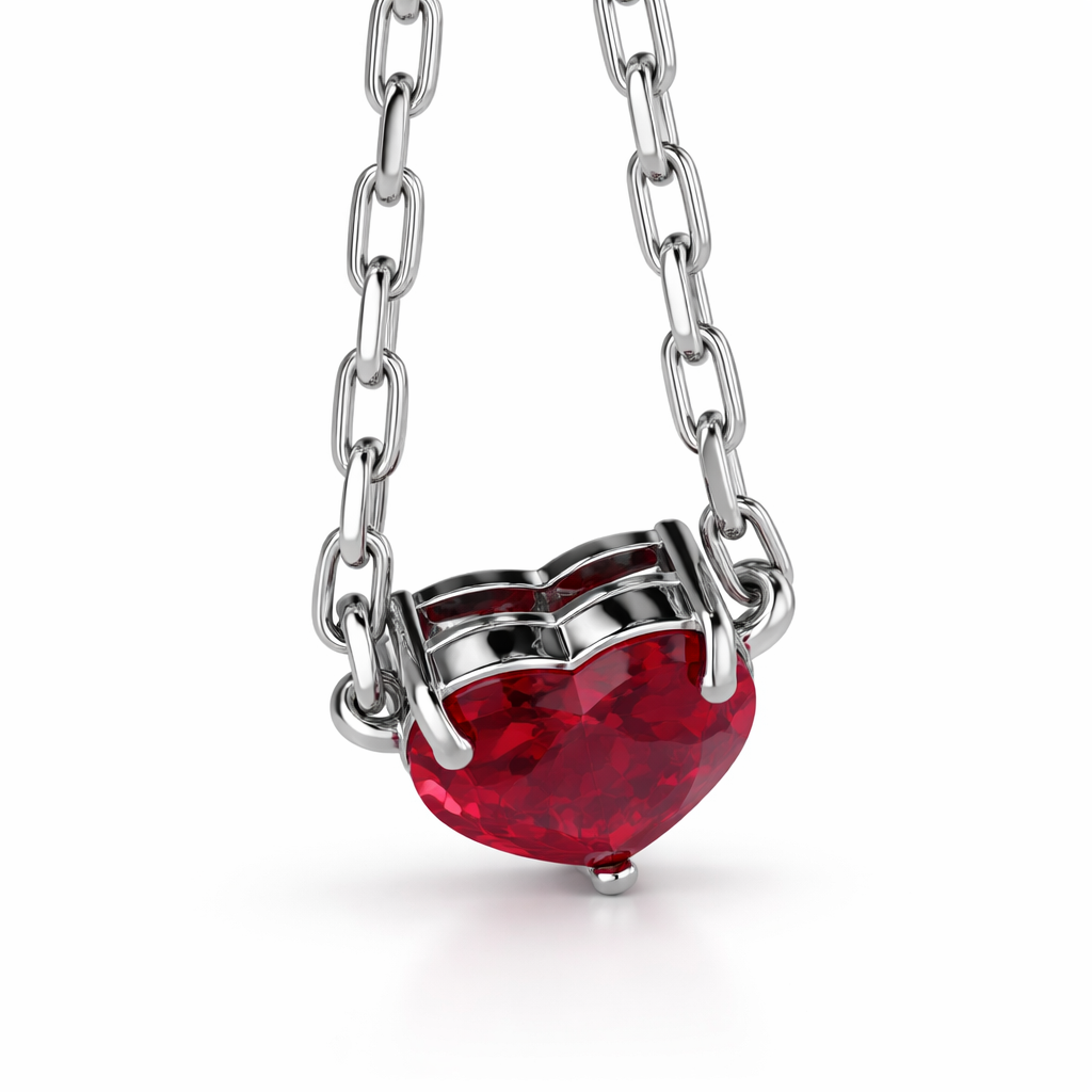 Heart-Cut Ruby Chain Ring in 18K White Gold | Minimalist Luxury | Saleh Sallom-Saleh Sallom