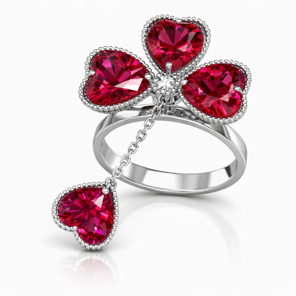 Triple Heart Ruby Statement Ring in 18K White Gold | Saleh Sallom-Saleh Sallom
