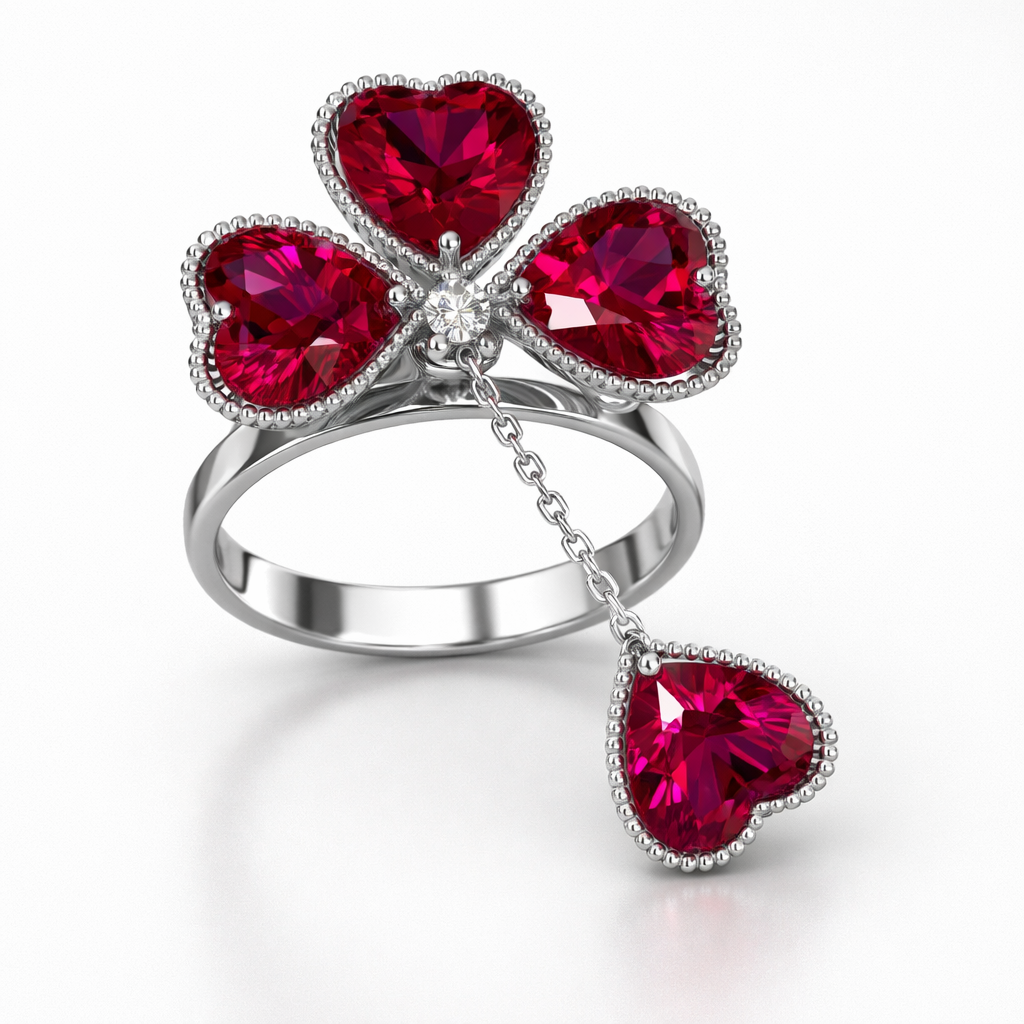 Triple Heart Ruby Statement Ring in 18K White Gold | Saleh Sallom-Saleh Sallom