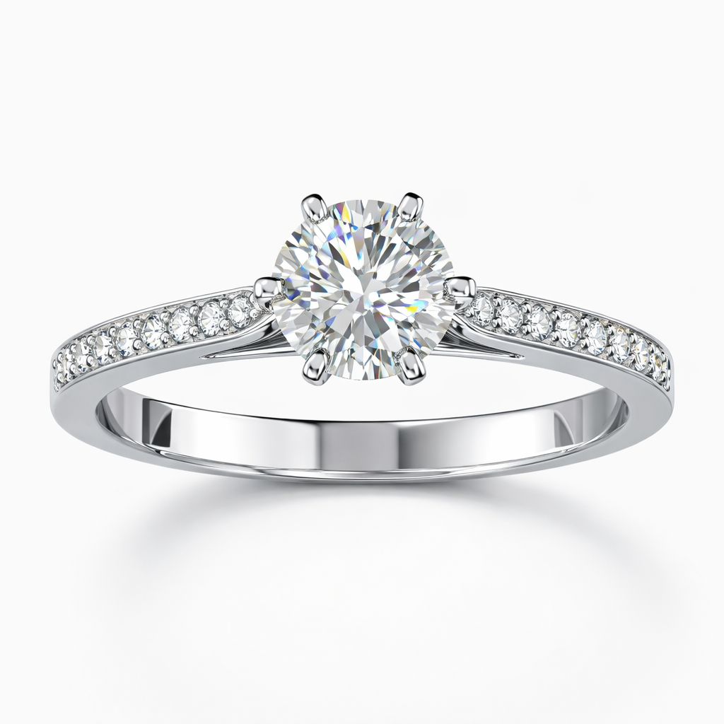 0.50 Carat Round Lab-Grown Diamond Ring in 18K White Gold | 0.60 CT Total | IGI Certified | Saleh Sallom-Saleh Sallom