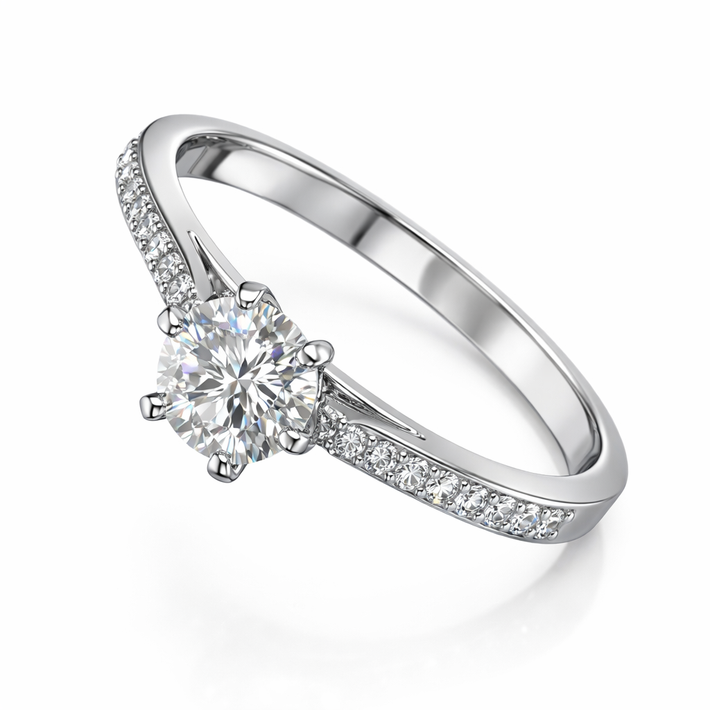 0.50 Carat Round Lab-Grown Diamond Ring in 18K White Gold | 0.60 CT Total | IGI Certified | Saleh Sallom-Saleh Sallom