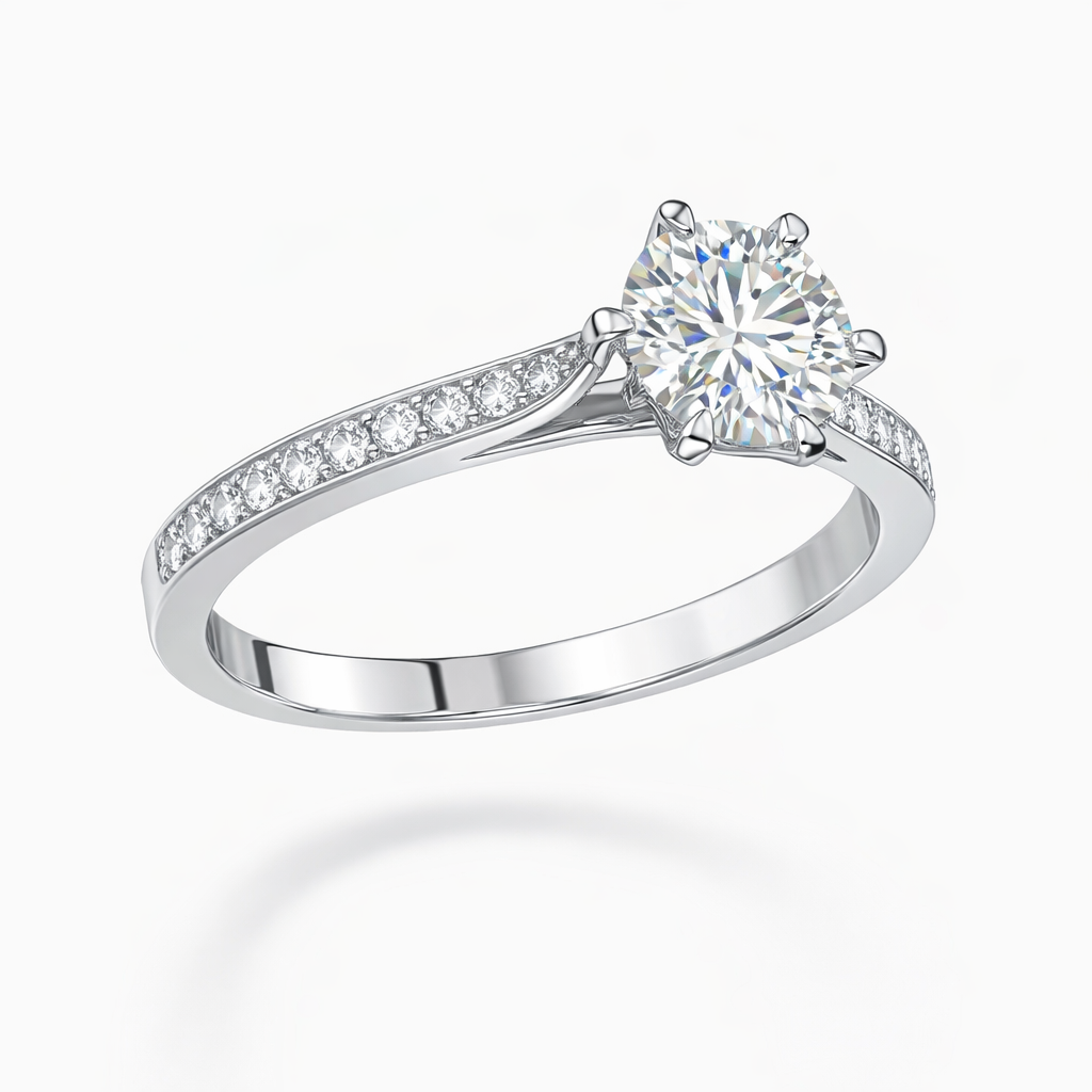 0.50 Carat Round Lab-Grown Diamond Ring in 18K White Gold | 0.60 CT Total | IGI Certified | Saleh Sallom-Saleh Sallom
