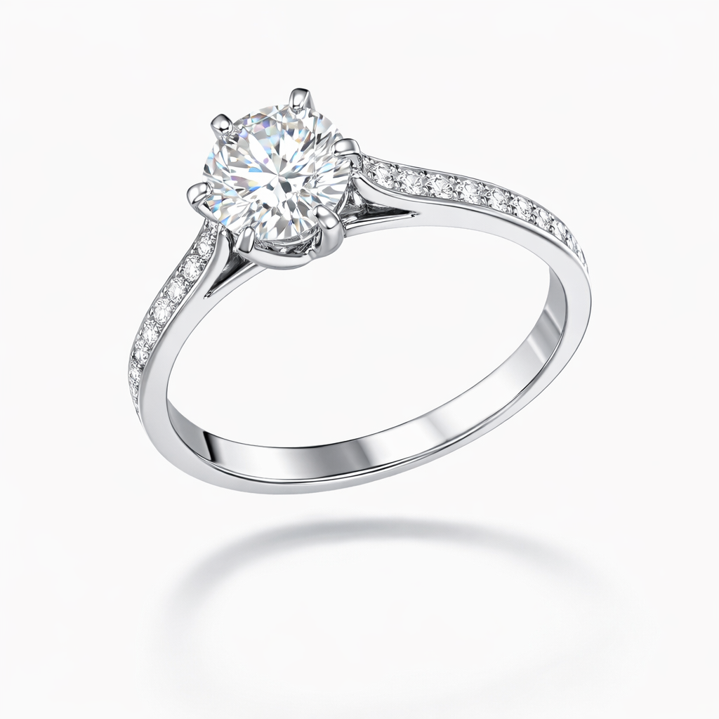 0.50 Carat Round Lab-Grown Diamond Ring in 18K White Gold | 0.60 CT Total | IGI Certified | Saleh Sallom-Saleh Sallom