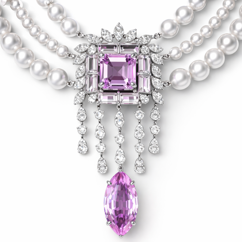 2.97 Carat Amethyst & Diamond Pearl Necklace in White Gold | Luxury Statement Piece | Saleh Sallom-Saleh Sallom