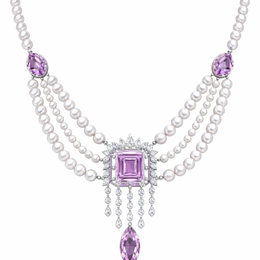2.97 Carat Amethyst & Diamond Pearl Necklace in White Gold | Luxury Statement Piece | Saleh Sallom-Saleh Sallom