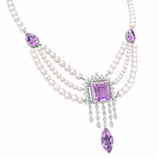 2.97 Carat Amethyst & Diamond Pearl Necklace in White Gold | Luxury Statement Piece | Saleh Sallom-Saleh Sallom