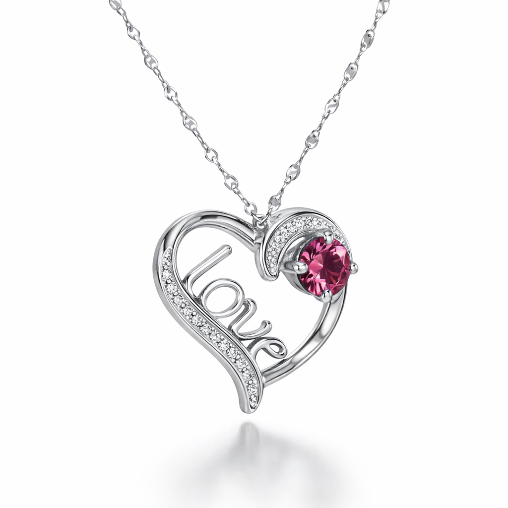 Pink Gemstone & Diamond “Love” Heart Necklace in White Gold | 3.42 Carat | Saleh Sallom-Saleh Sallom