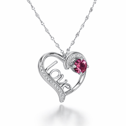 Pink Gemstone & Diamond “Love” Heart Necklace in White Gold | 3.42 Carat | Saleh Sallom-Saleh Sallom