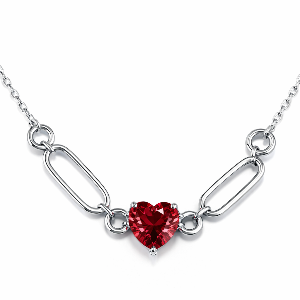 Red Heart Gemstone Necklace in White Gold | 3.41 Carat | Modern Link Design | Saleh Sallom-Saleh Sallom