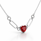 Red Heart Gemstone Necklace in White Gold | 3.41 Carat | Modern Link Design | Saleh Sallom-Saleh Sallom