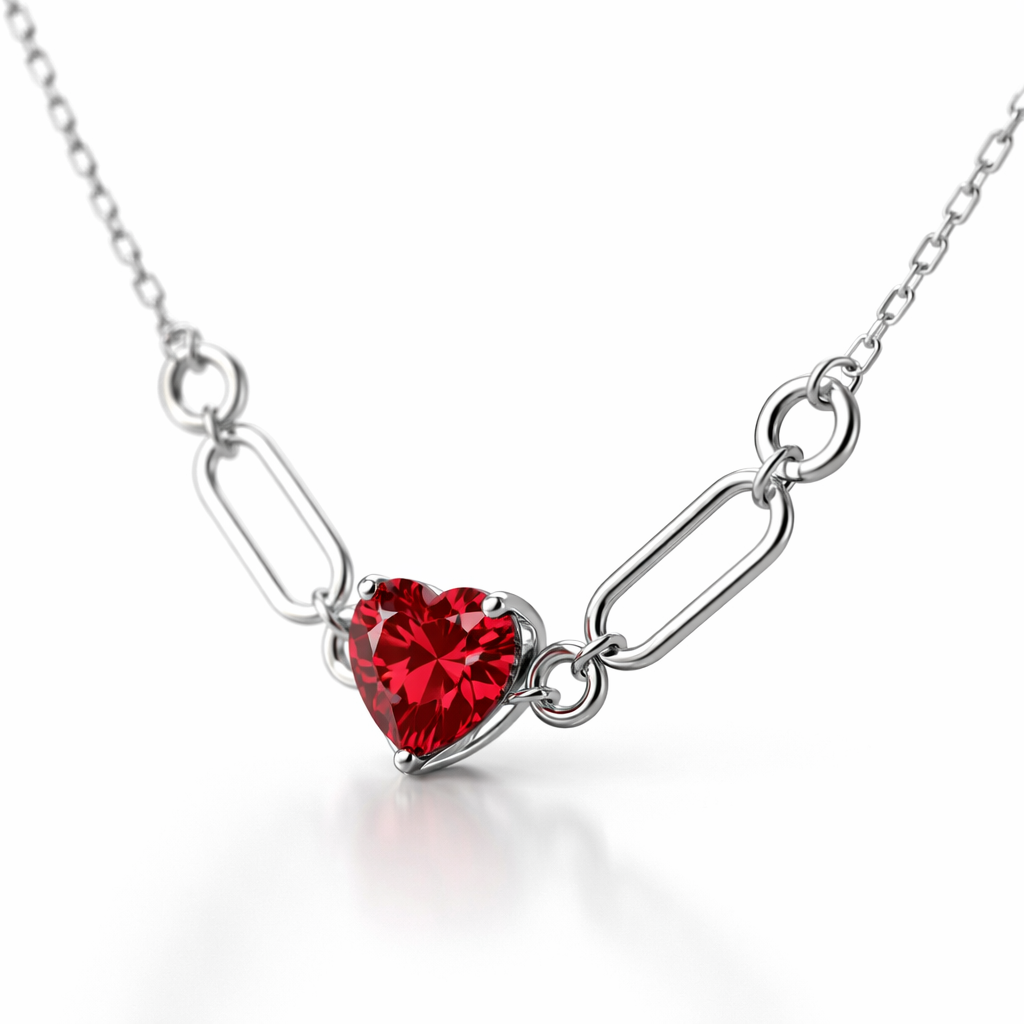 Red Heart Gemstone Necklace in White Gold | 3.41 Carat | Modern Link Design | Saleh Sallom-Saleh Sallom