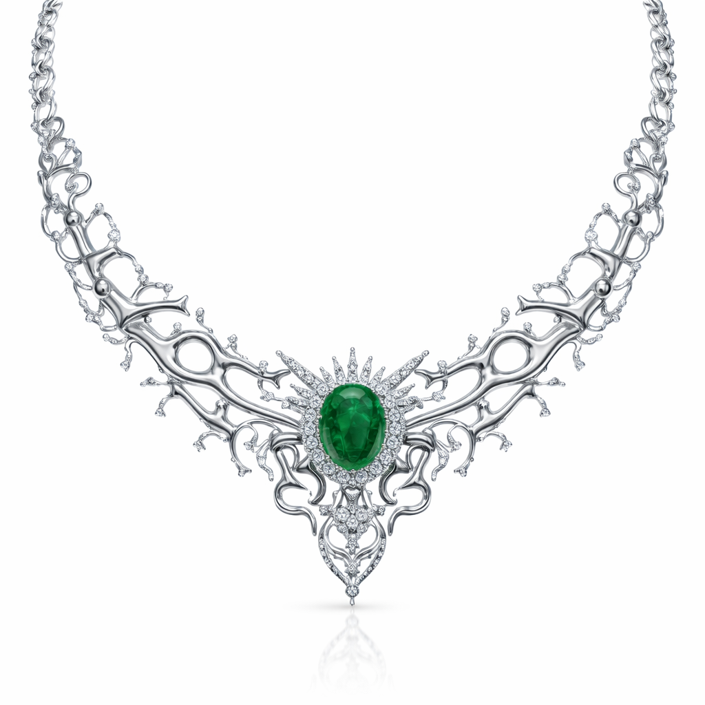 Natural Emerald & Diamond High Jewelry Necklace | 2.97 Ct Diamonds | VS–SI, G–H | Saleh Sallom-Saleh Sallom Main image