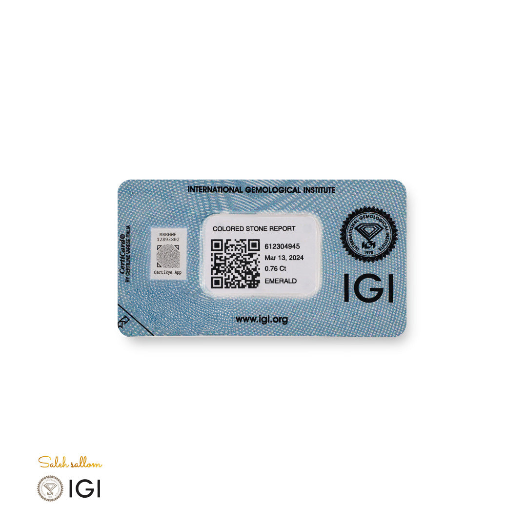 Natural Emerald – Certified by IGI | 0.76 Carats | Report No. 612304945