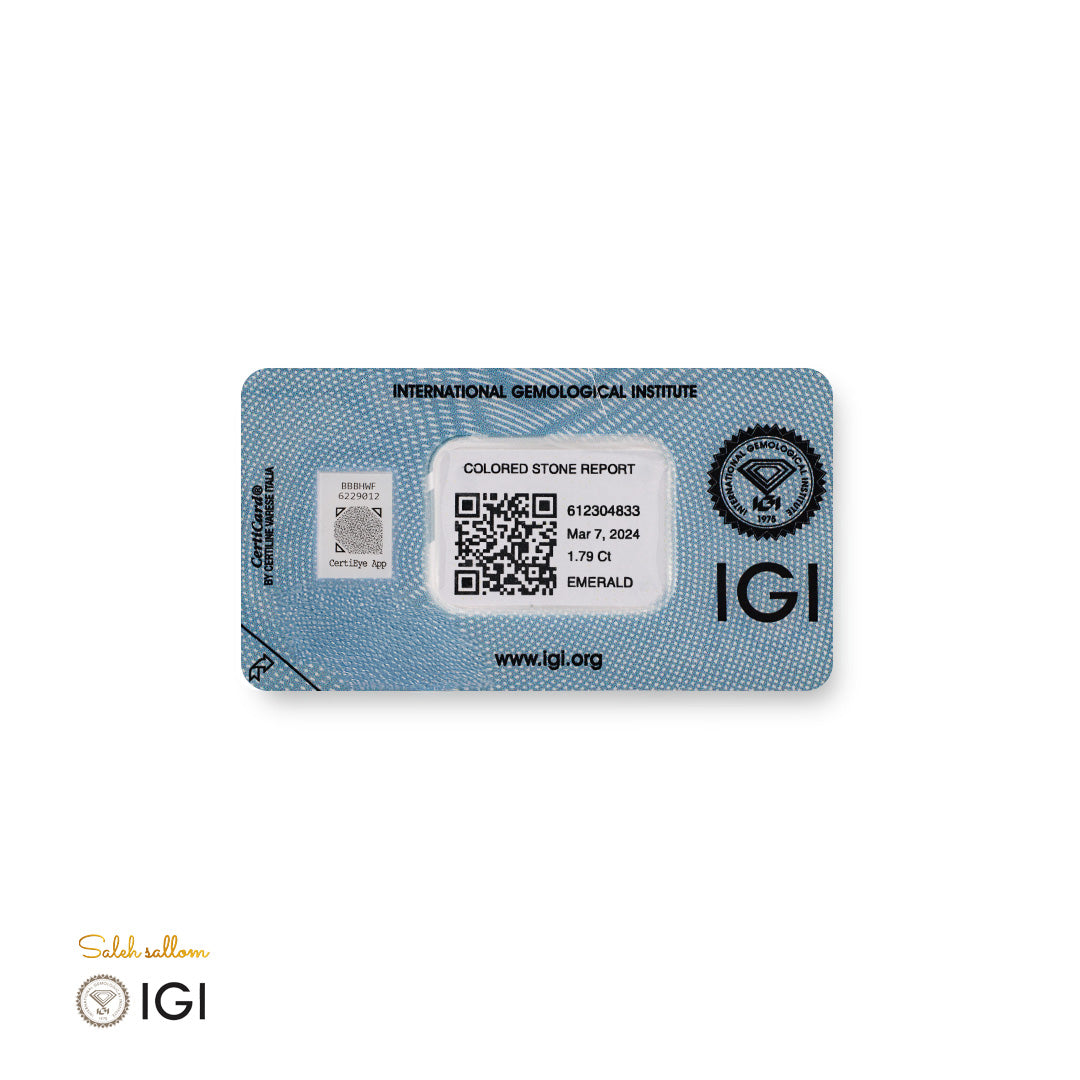 Natural Emerald – Certified by IGI | 1.79 Carats | Report No. 612304833