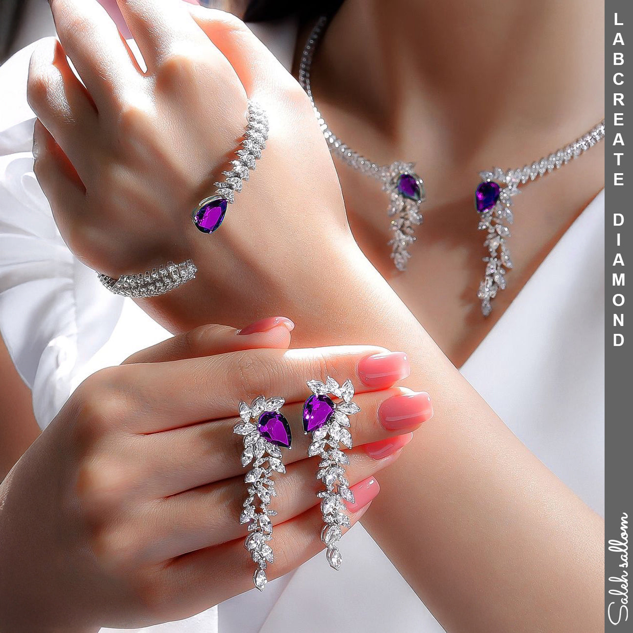 Saleh Sallom | Lab Created Diamond jewelry Set with Gemstone | 10 CT