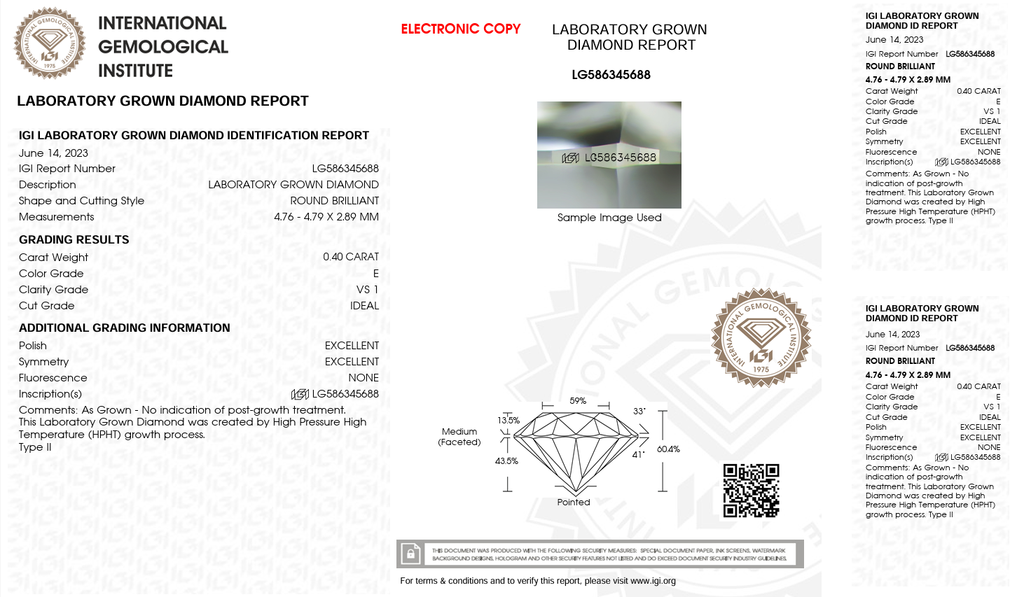 0.40 Carat E Color Lab Grown Diamond – Round Brilliant | IGI Certified-Saleh Sallom
