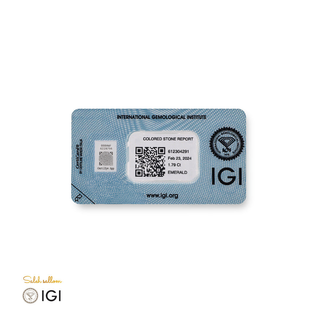 Natural Emerald – Certified by IGI | 1.79 Carats | Report No. 612304291