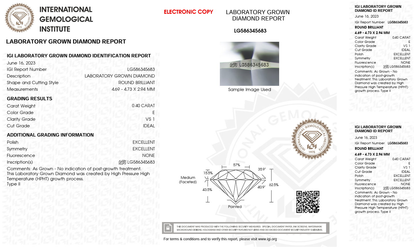 0.40 Carat E Color Lab Grown Diamond – Round Brilliant | IGI Certified-Saleh Sallom
