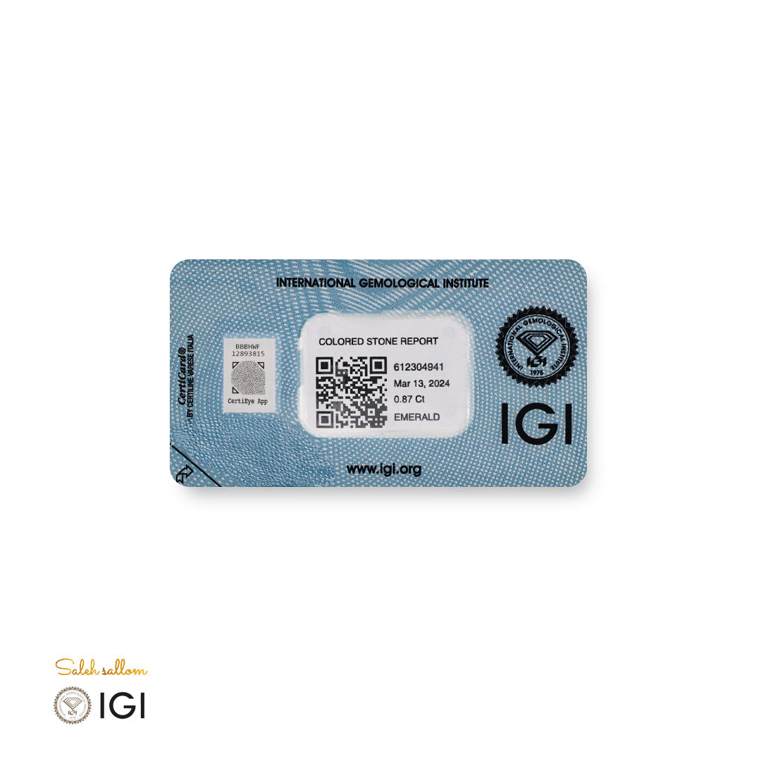 Natural Emerald – Certified by IGI | 0.87 Carats | Report No. 612304941