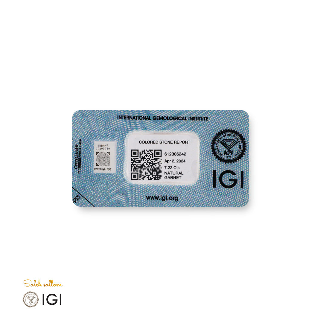 Natural Garnet – Certified by IGI | 7.22 Carats | Report No. 612306242