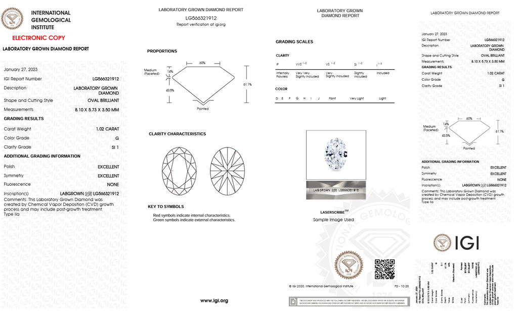 1.02 Carat G Color Lab Grown Diamond – Oval Brilliant | IGI Certified-Saleh Sallom