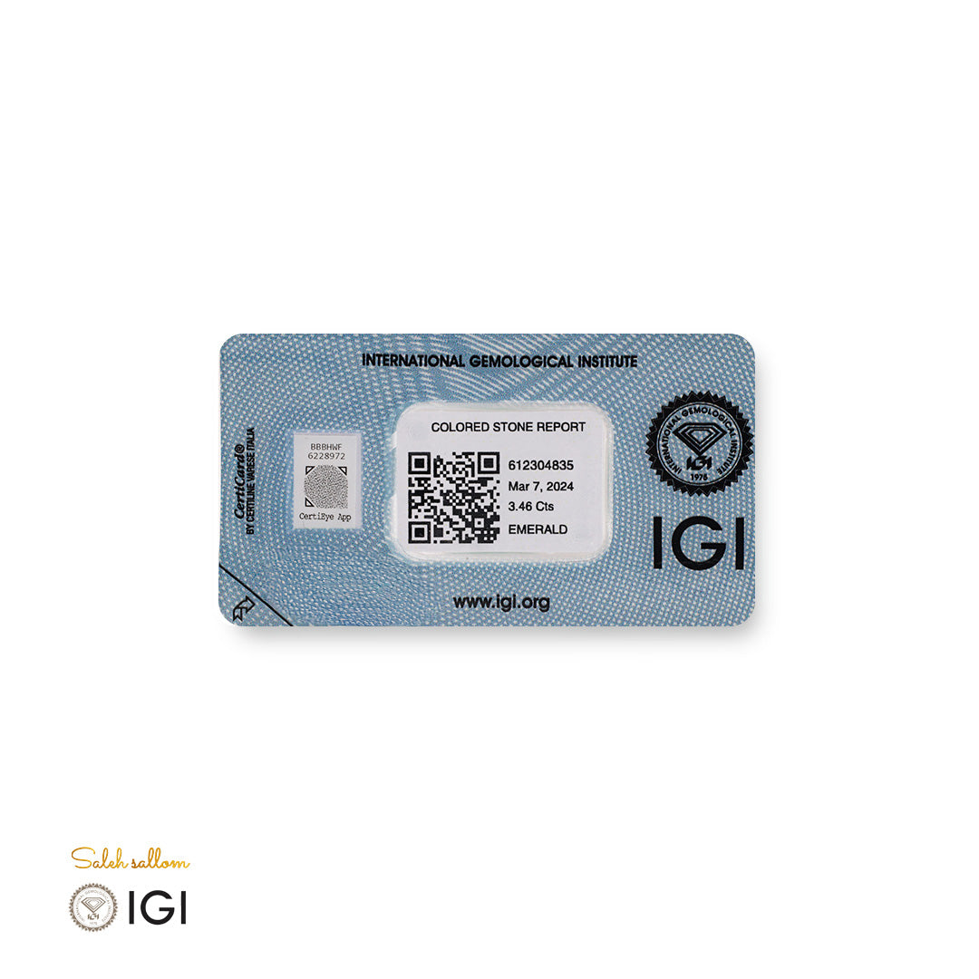Natural Emerald – Certified by IGI | 3.46 Carats | Report No. 612304835