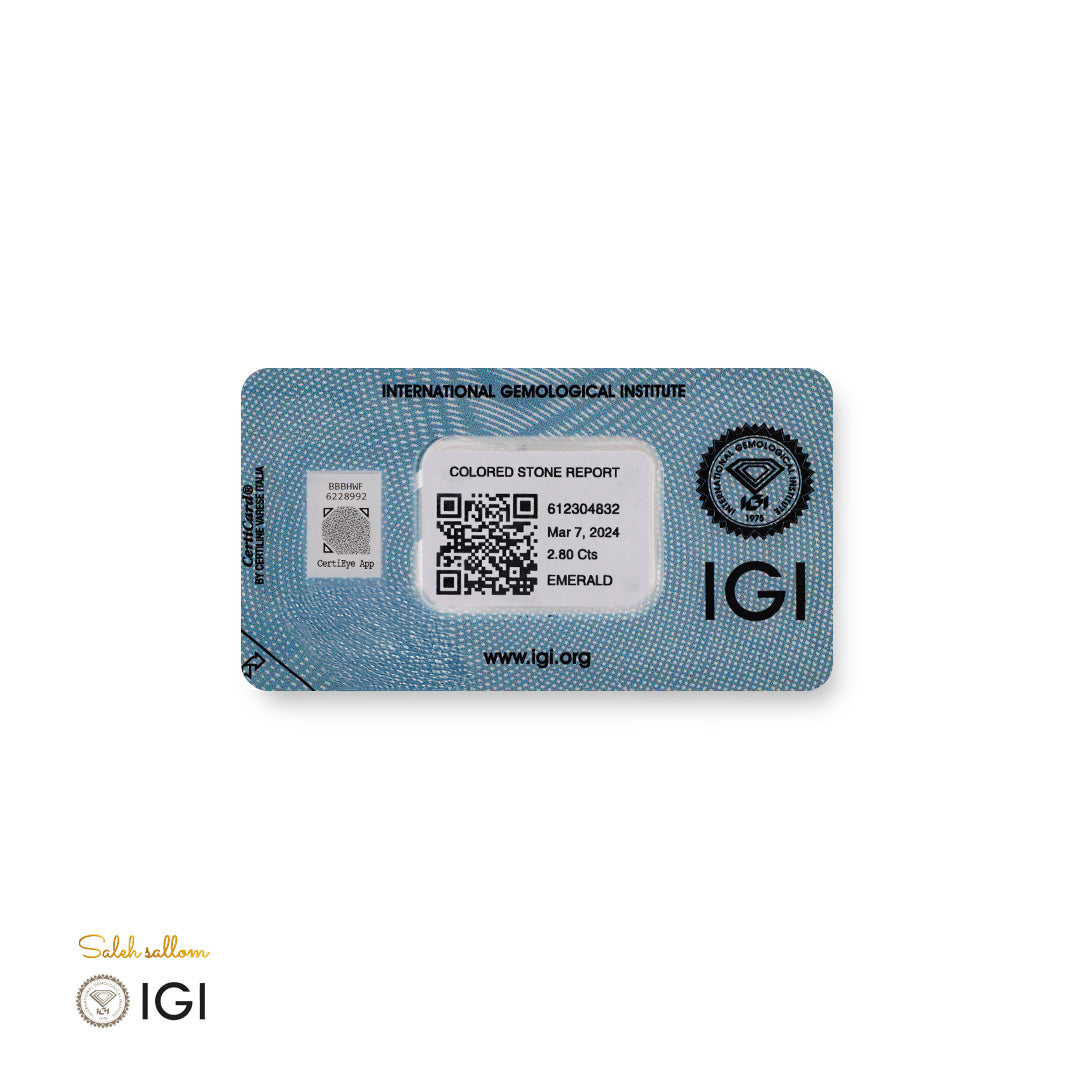 Natural Emerald – Certified by IGI | 2.80 Carats | Report No. 612304832