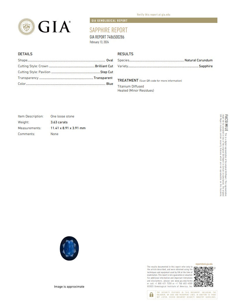 Natural Blue Sapphire – Certified by GIA | 3.63 Carats | Report No. 7486500286