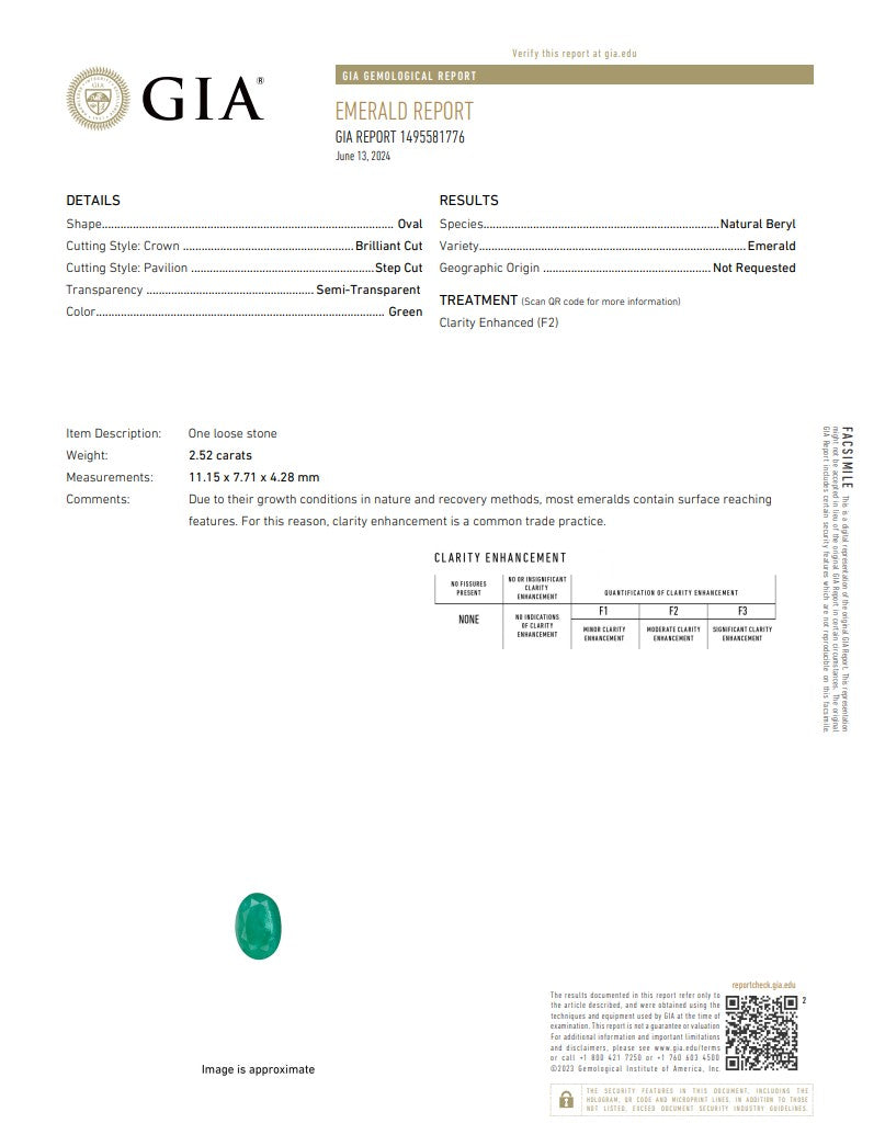 Natural Emerald – Certified by GIA | 2.52 Carats | Report No. 1495581776