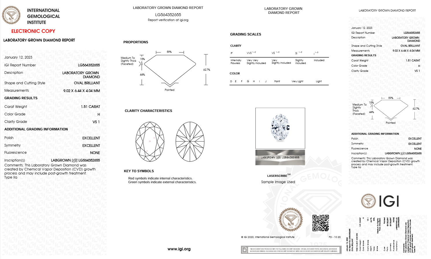 1.51 Carat H Color Lab Grown Diamond – Oval Brilliant | IGI Certified-Saleh Sallom