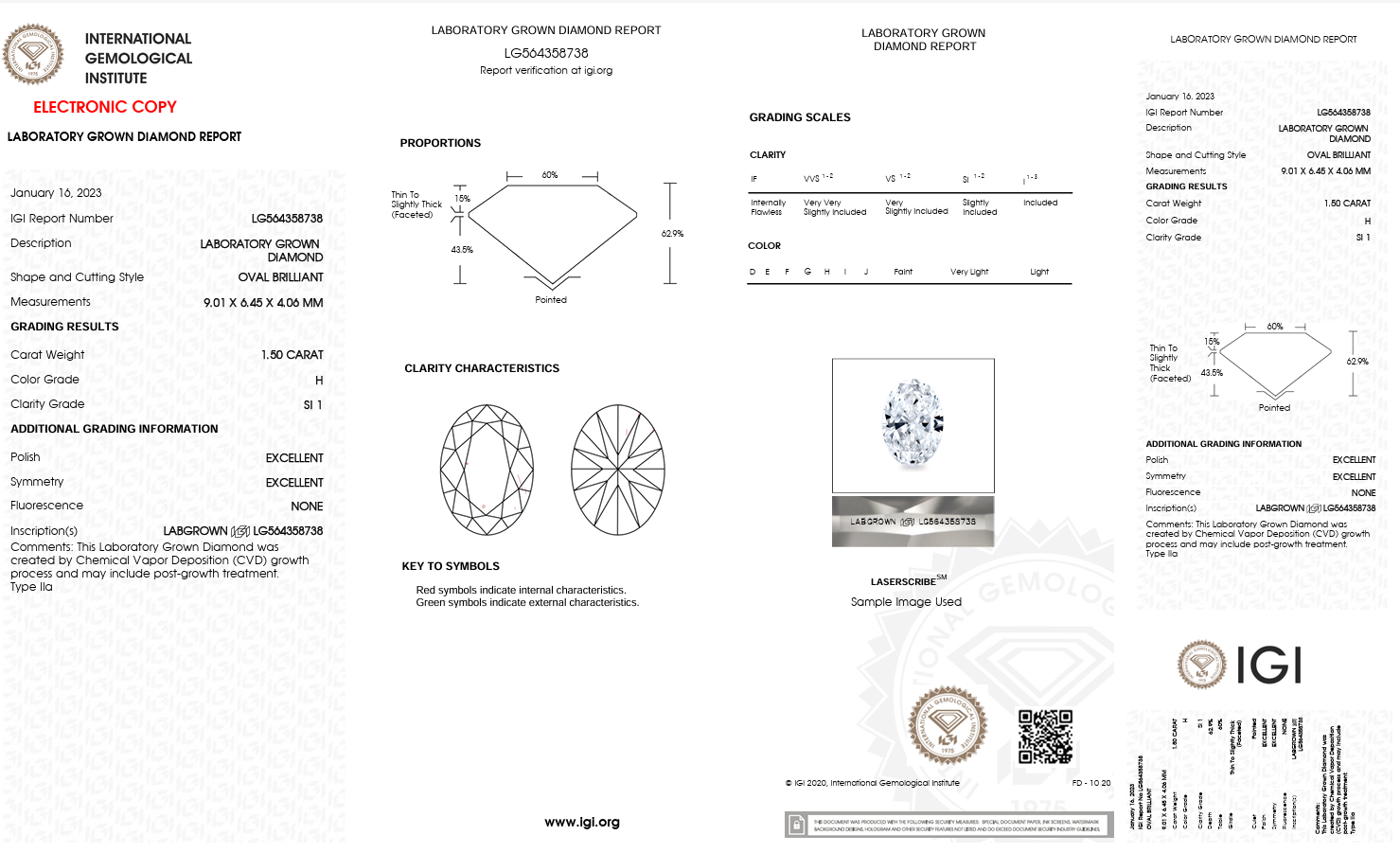 1.50 Carat H Color Lab Grown Diamond – Oval Brilliant | IGI Certified-Saleh Sallom
