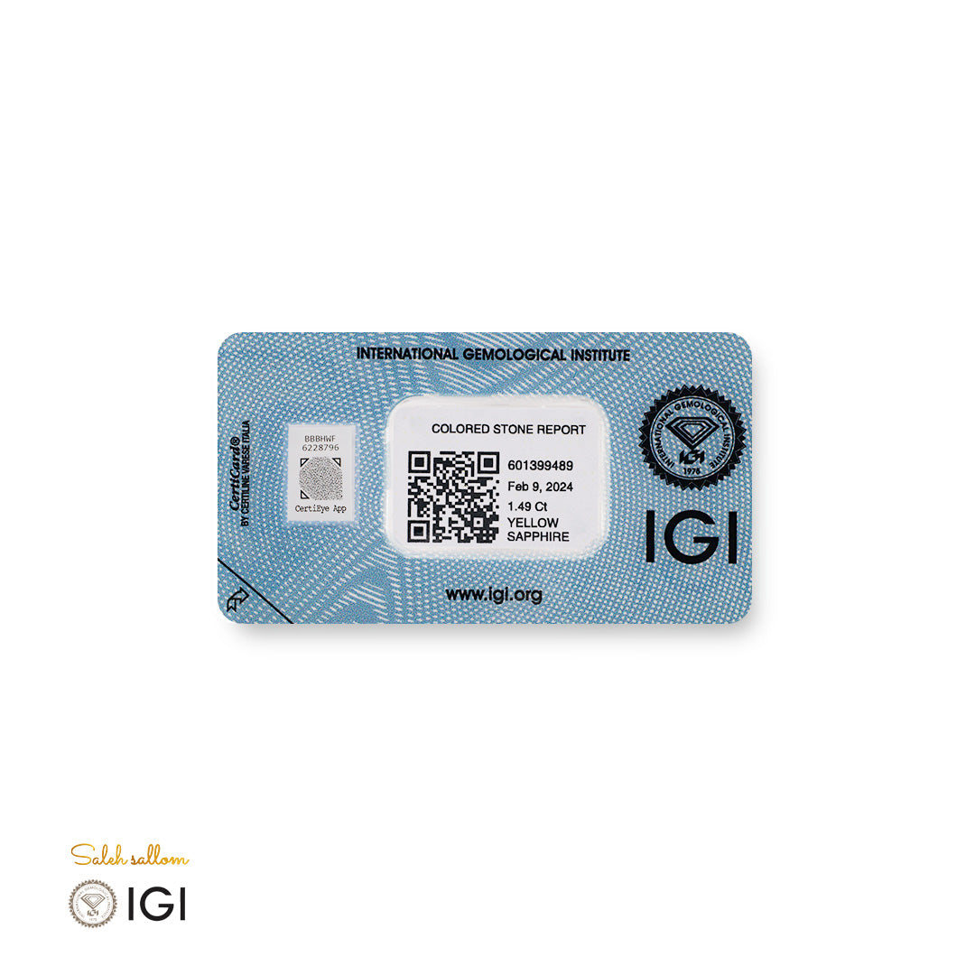 Yellow Sapphire – Certified by IGI | 1.49 Carats | Report No. 601399489