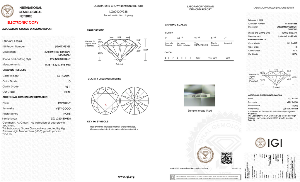 1.01 Carat D Color Lab Grown Diamond – Round Brilliant | IGI Certified-Saleh Sallom