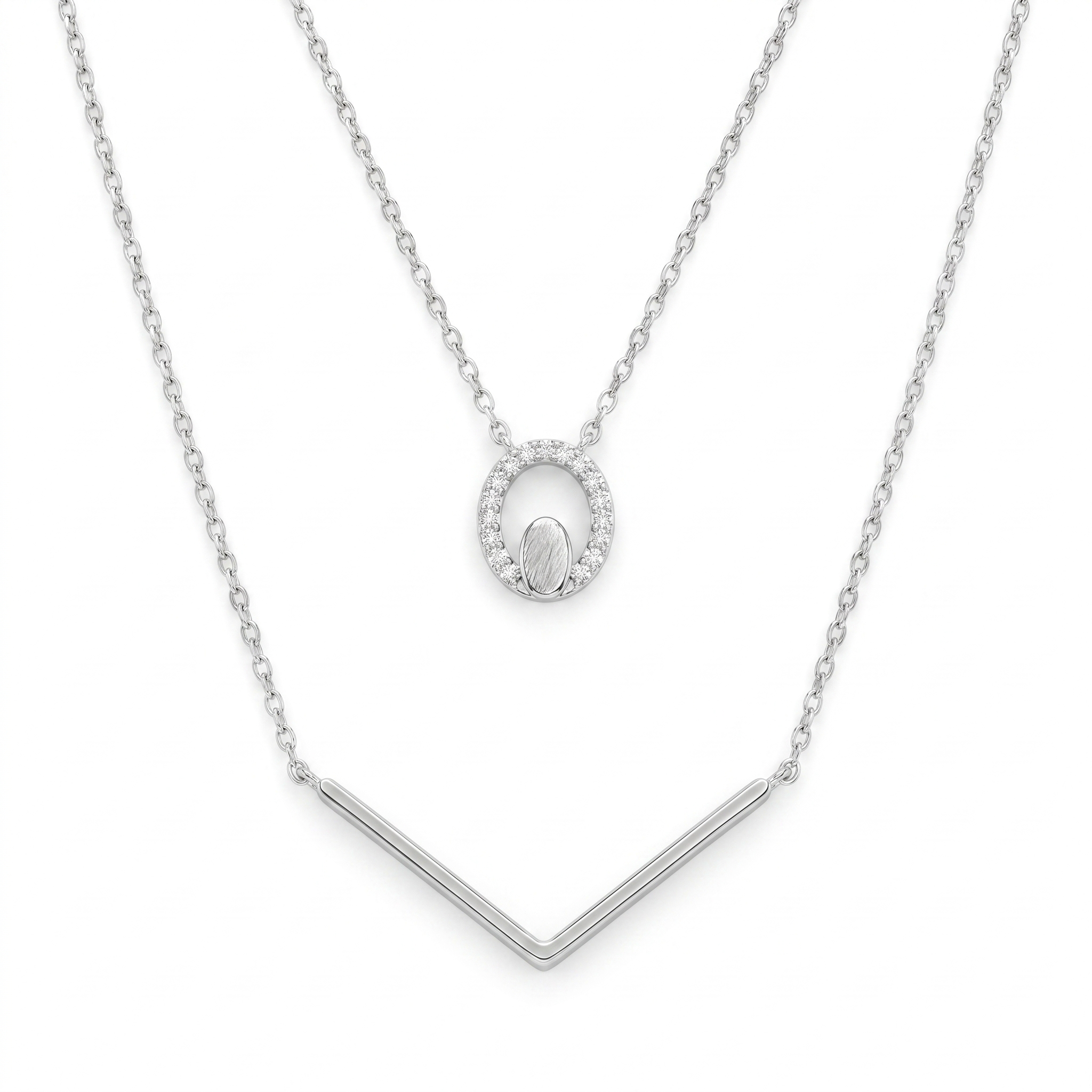Natural Diamond Layered Necklace | 0.16 CT Natural Diamonds | 18K White Gold | Saleh Sallom Jewelry Main image