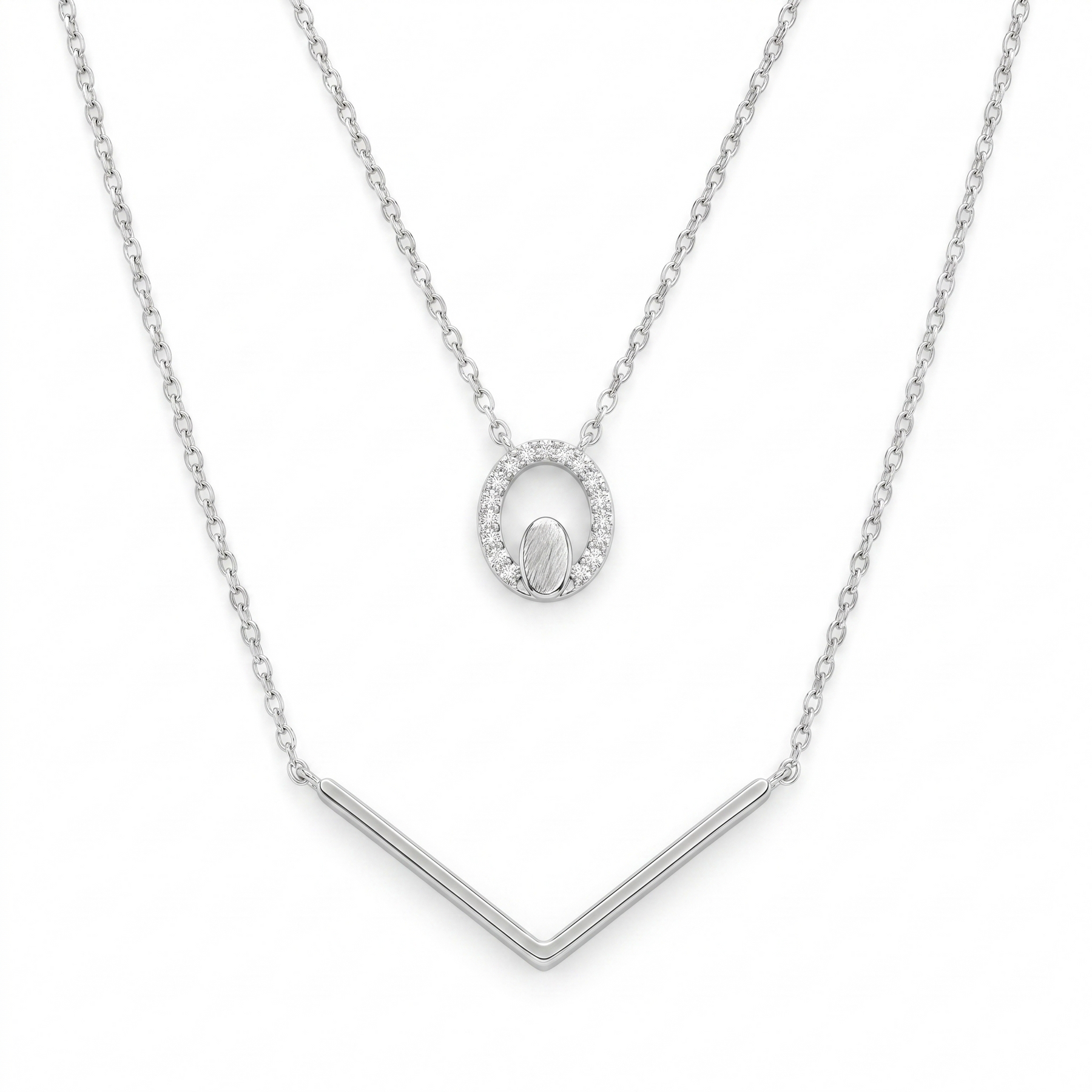 Natural Diamond Layered Necklace | 0.16 CT Natural Diamonds | 18K White Gold | Saleh Sallom Jewelry